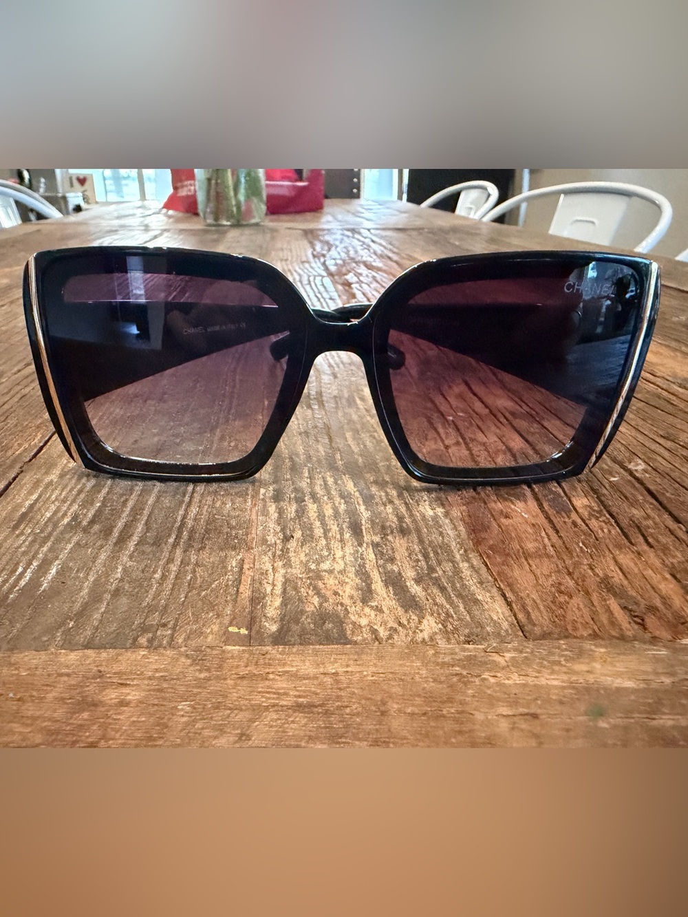 Black Square Sunglasses with Purple Gradient Lenses
